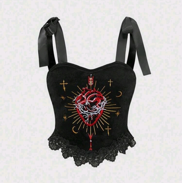 Tops - NEW Black Embroidered Heart Top